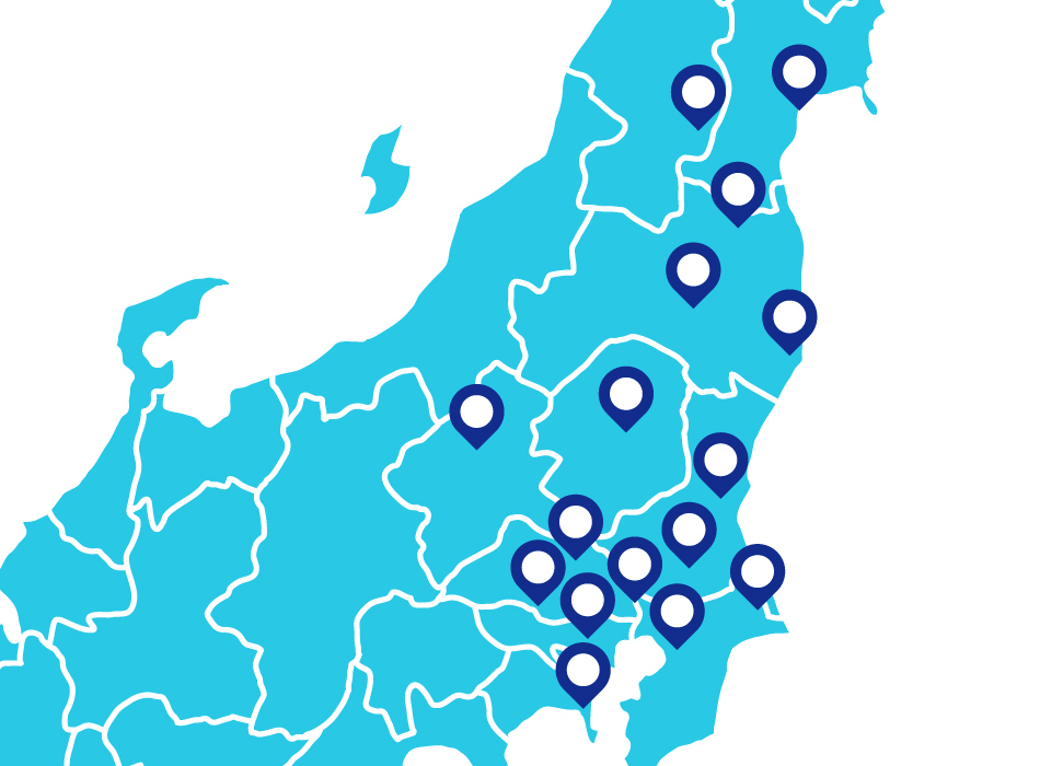 茨城を中心に関東・東日本へ多くのサービス拠点が設置されている